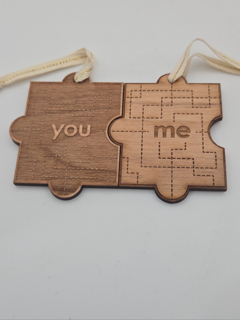 Laser Engraved Wooden Puzzle Piece Ornament You & Me Hereafter Love Keepsake